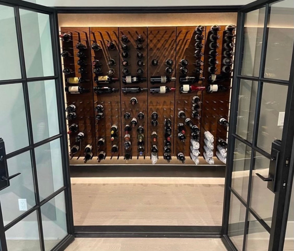 wine room with sealed glass doors