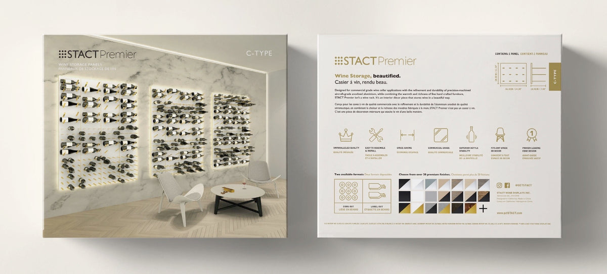 STACT Premier modular wine wall system packaging.