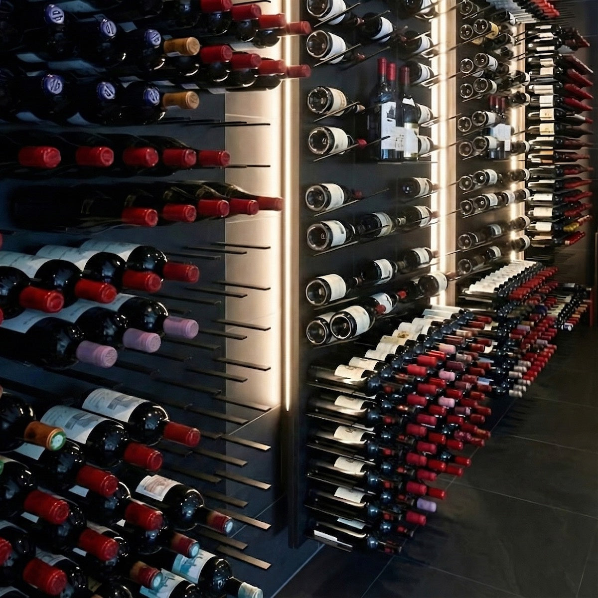 High-capacity STACT Premier wine cellar display combining label-forward storage with integrated display shelves.
