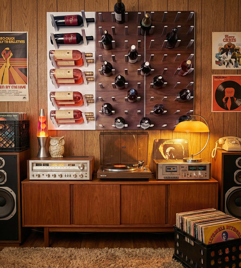 Vintage home decor with iconic audiophile / wine lover set up 