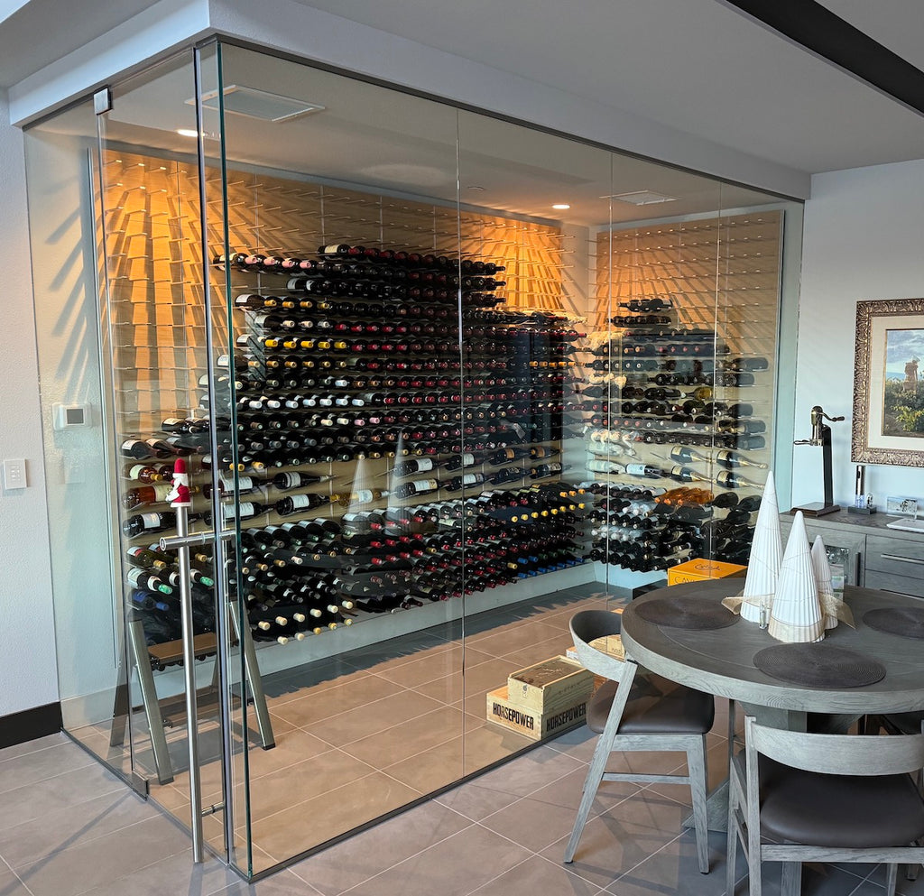 oak metal and glass wine room