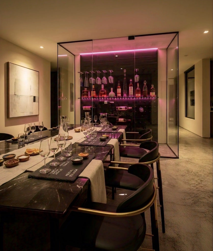 bottle display for luxury tequila mezcal spirits tasting room