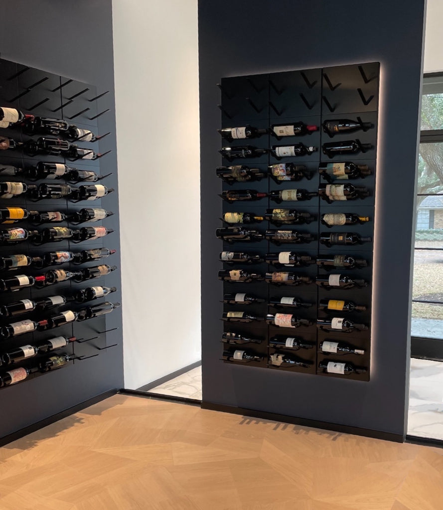 wine room with label display racking