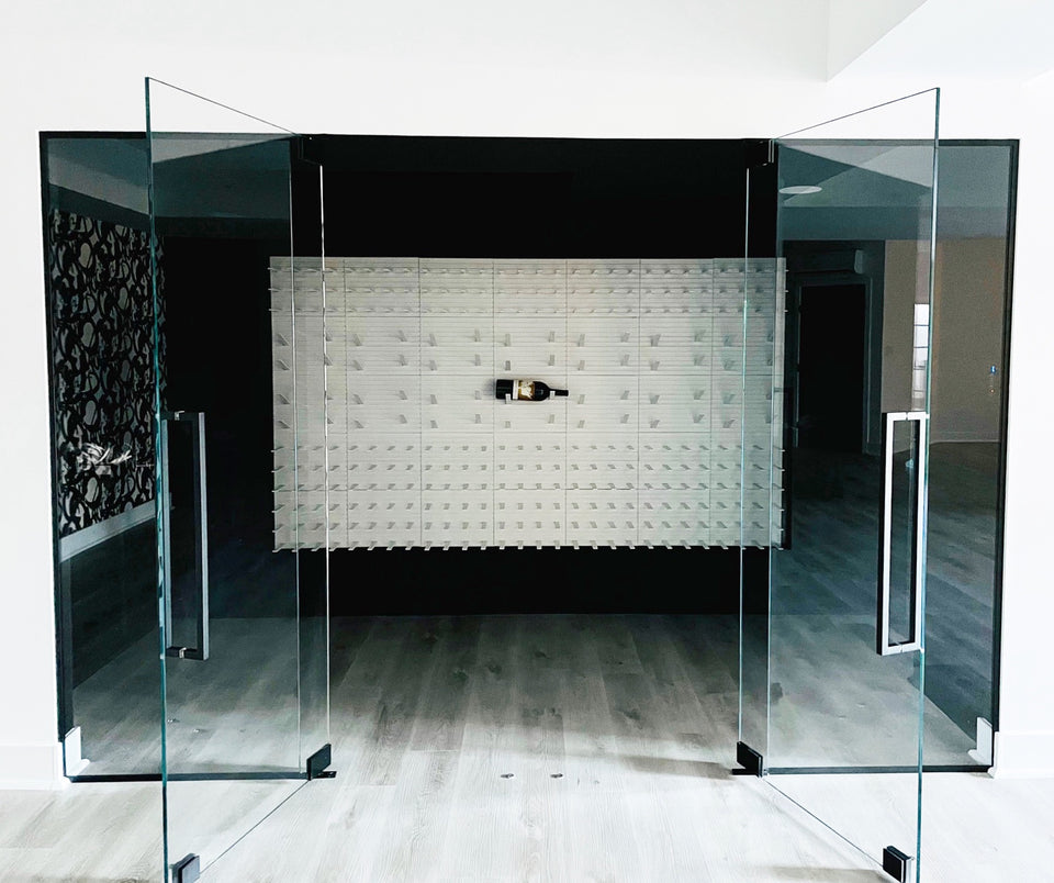 white metal wine cellar display