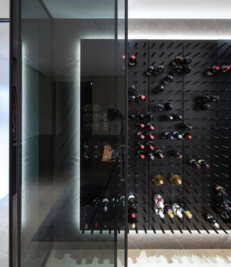 wine racks in cellar with led strip backlighting