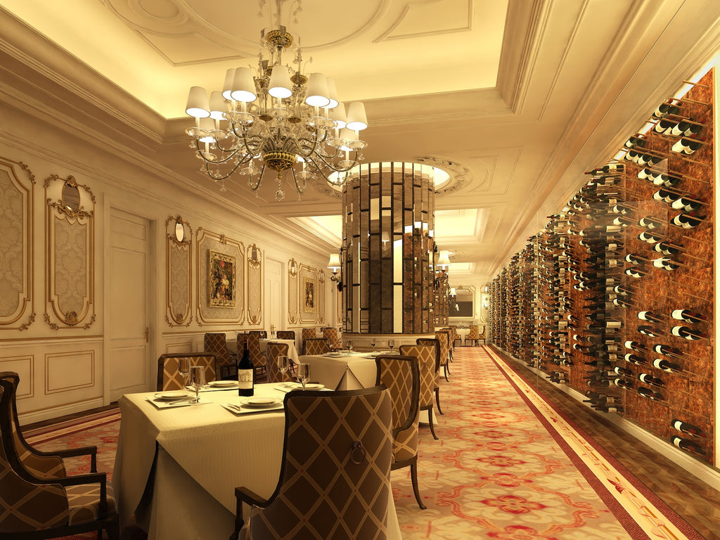 luxury restaurant wine cellar - burled wood & gold
