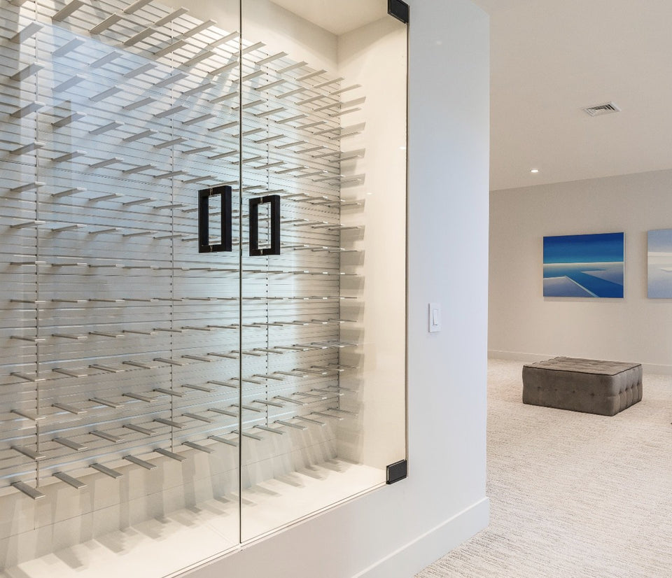 metal and glass wine cellar